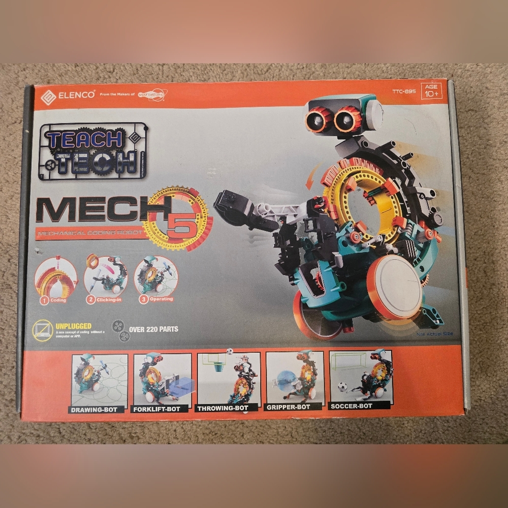 Elenco Teach Tech Mech-5 Mechanical Coding Robot New Open Box All Pieces Sealed!